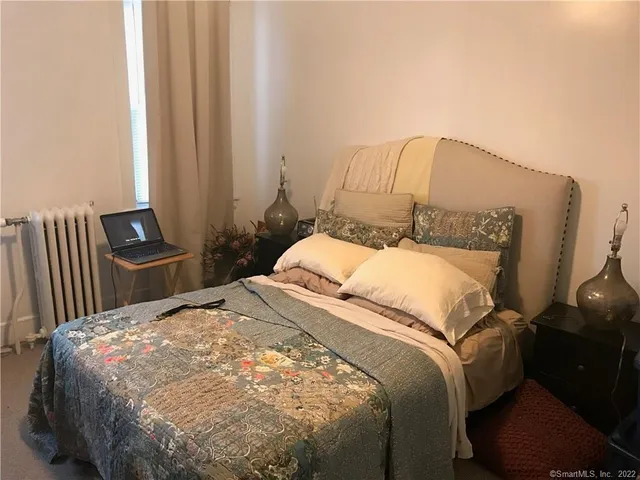 a bedroom with a bed and walk in closet