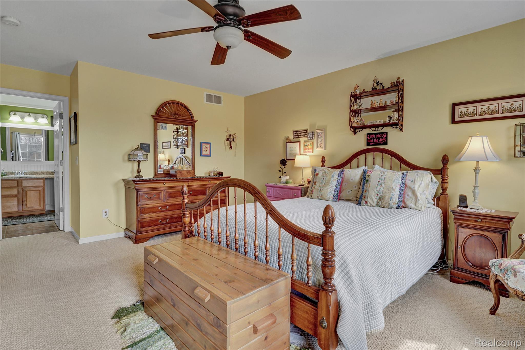 3690 Brauer Road Oxford, MI 48371 - Photo 25 of 63 Bedroom featuring carpet, ceiling fan, and connected bathroom