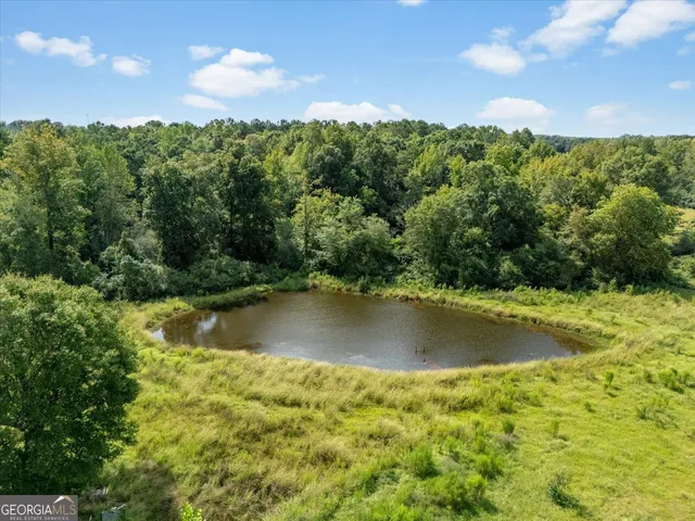a view of a lake view with houses in the back