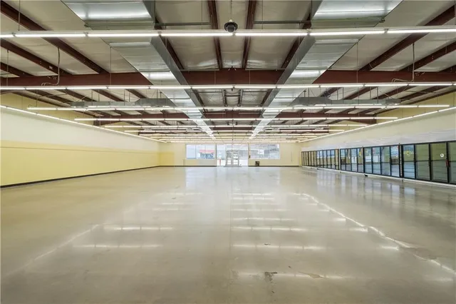 a view of a room with racks on the wall