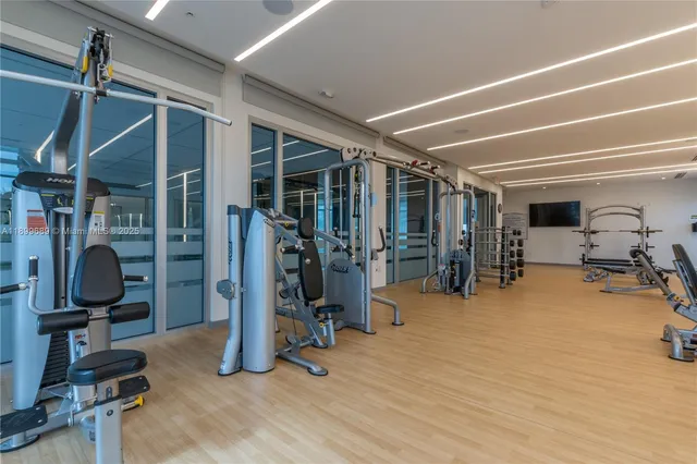 a view of a room with gym equipment