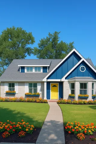 a front view of a house with a garden