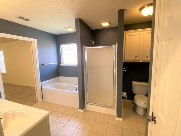 a bathroom with a bathtub a toilet and a shower