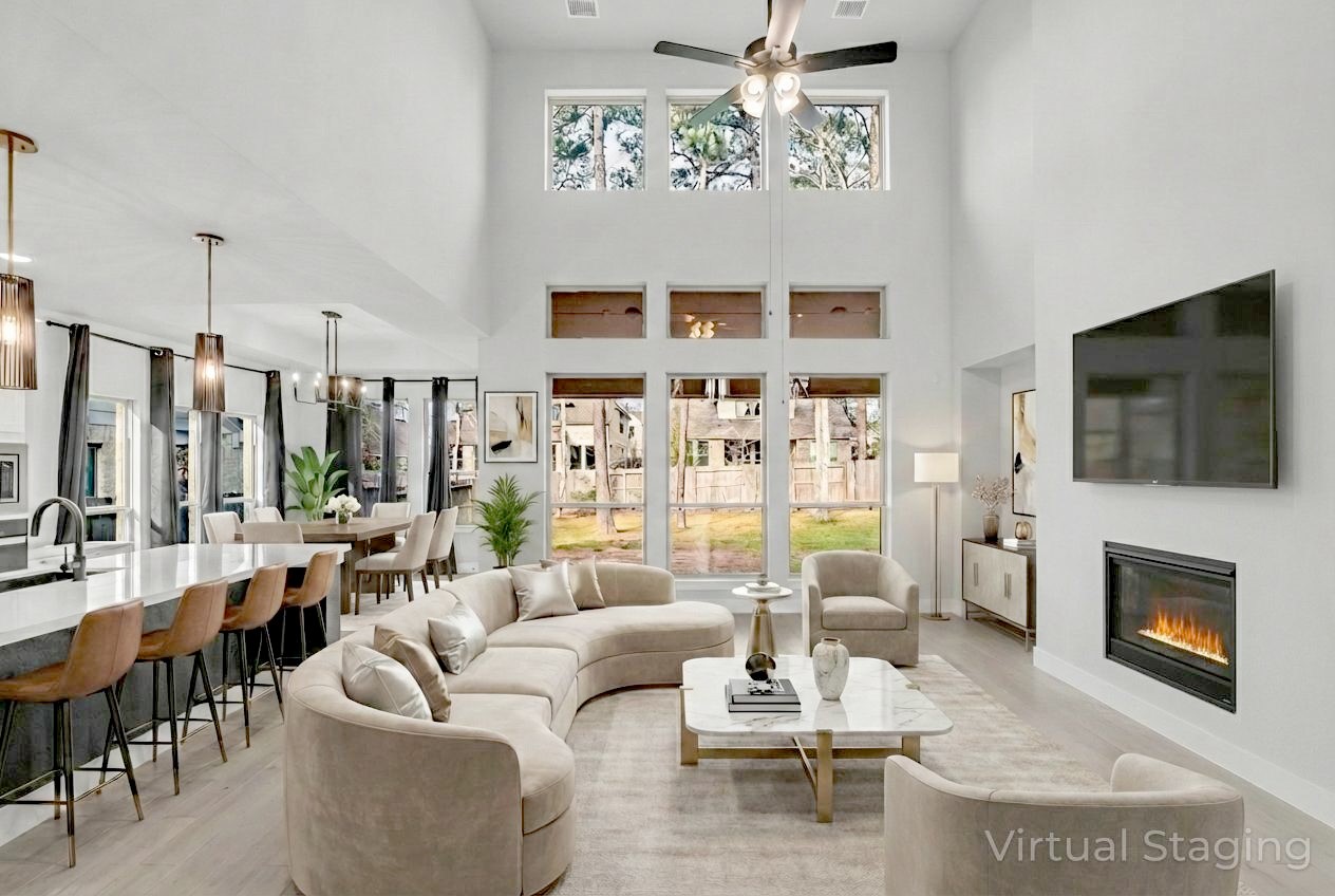 215 Flower Moon Court Conroe, TX 77318 - Photo 3 of 44 a living room with furniture fireplace and flat screen tv