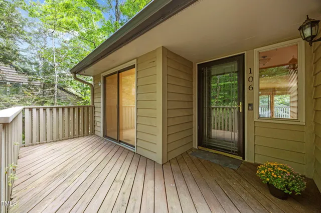 a view of wooden balcony
