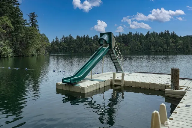 a lake view with a sink