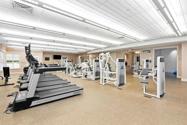 a view of a room with gym equipment