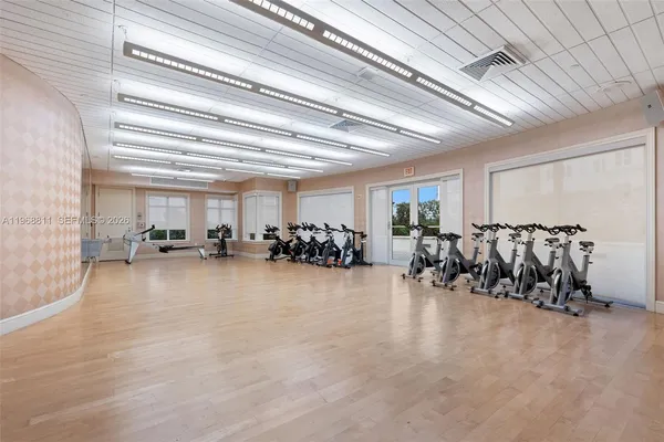 a view of a room with gym equipment