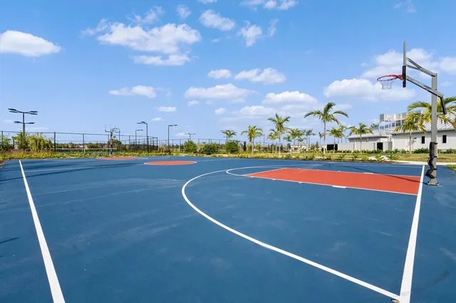 a view of a park with slide