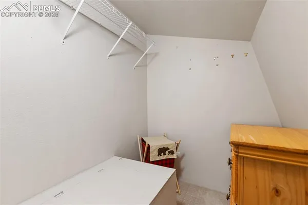 a view of storage and utility room with racks on the wall