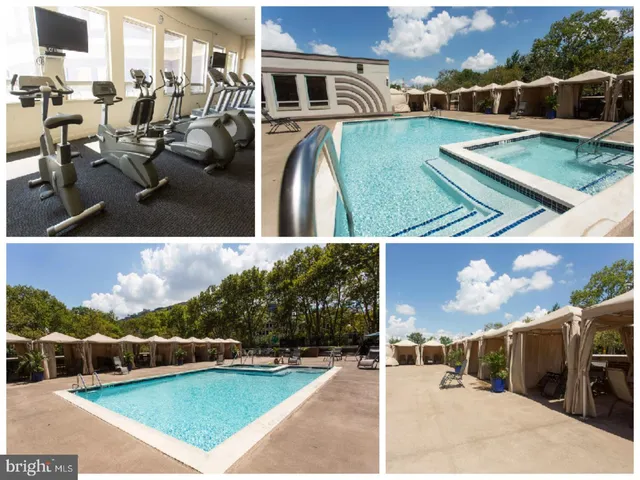 a view of a patio with swimming pool