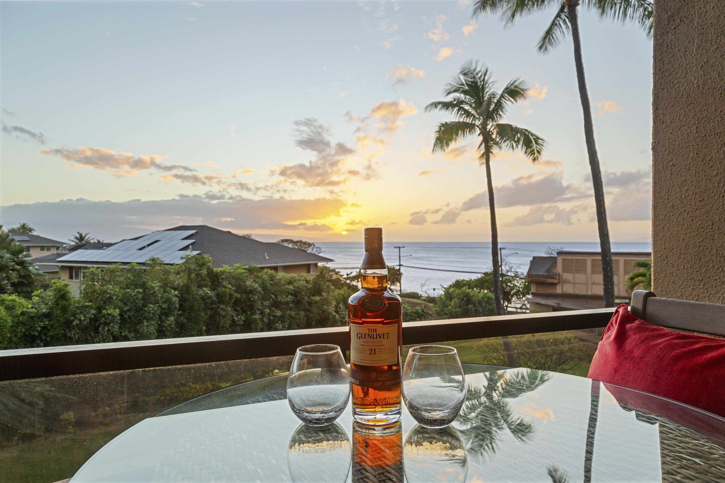 a view of a balcony with lake view and mountain view