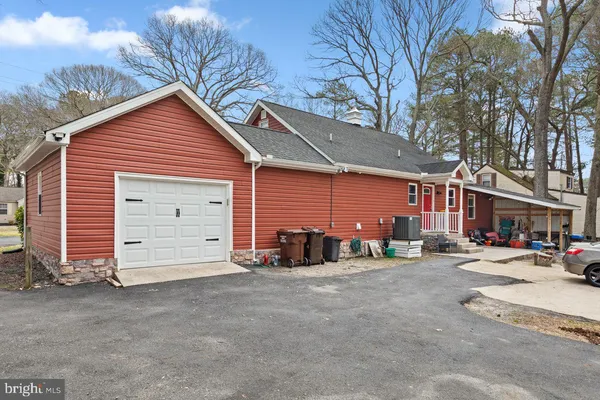 a view of a yard with some plants and trees