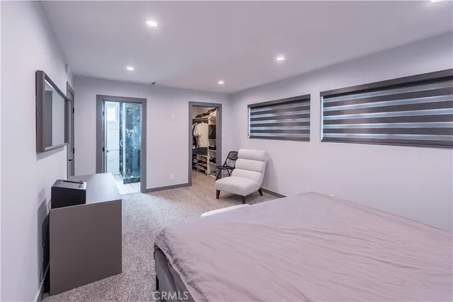 a bathroom with a shower and a toilet