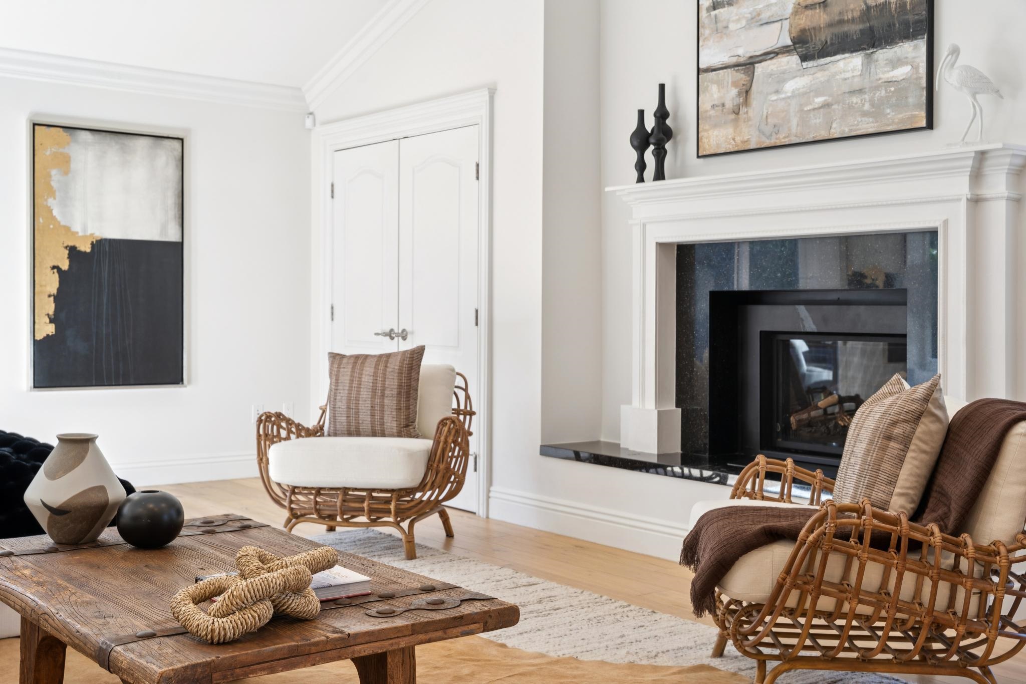 3957 Rancho Road Lafayette, CA 94549 - Photo 13 of 60 Living area featuring a tiled fireplace, crown molding, wood finished floors, and vaulted ceiling