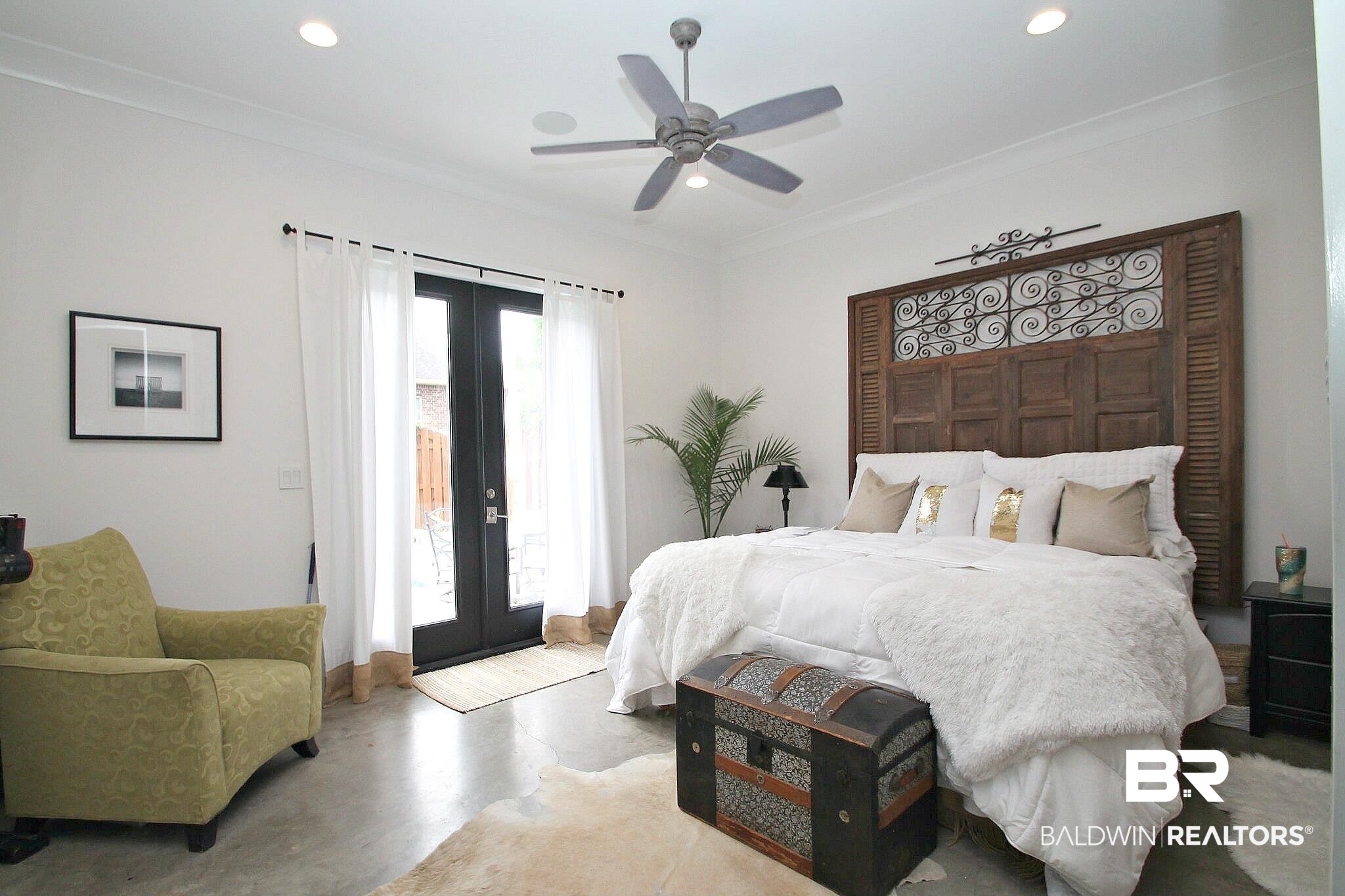 3415 Rue Royal Mobile, AL 36693 - Photo 16 of 31 Bedroom with ornamental molding, recessed lighting, access to outside, and french doors