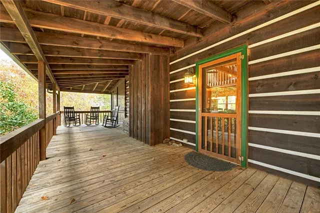 a view of wooden balcony