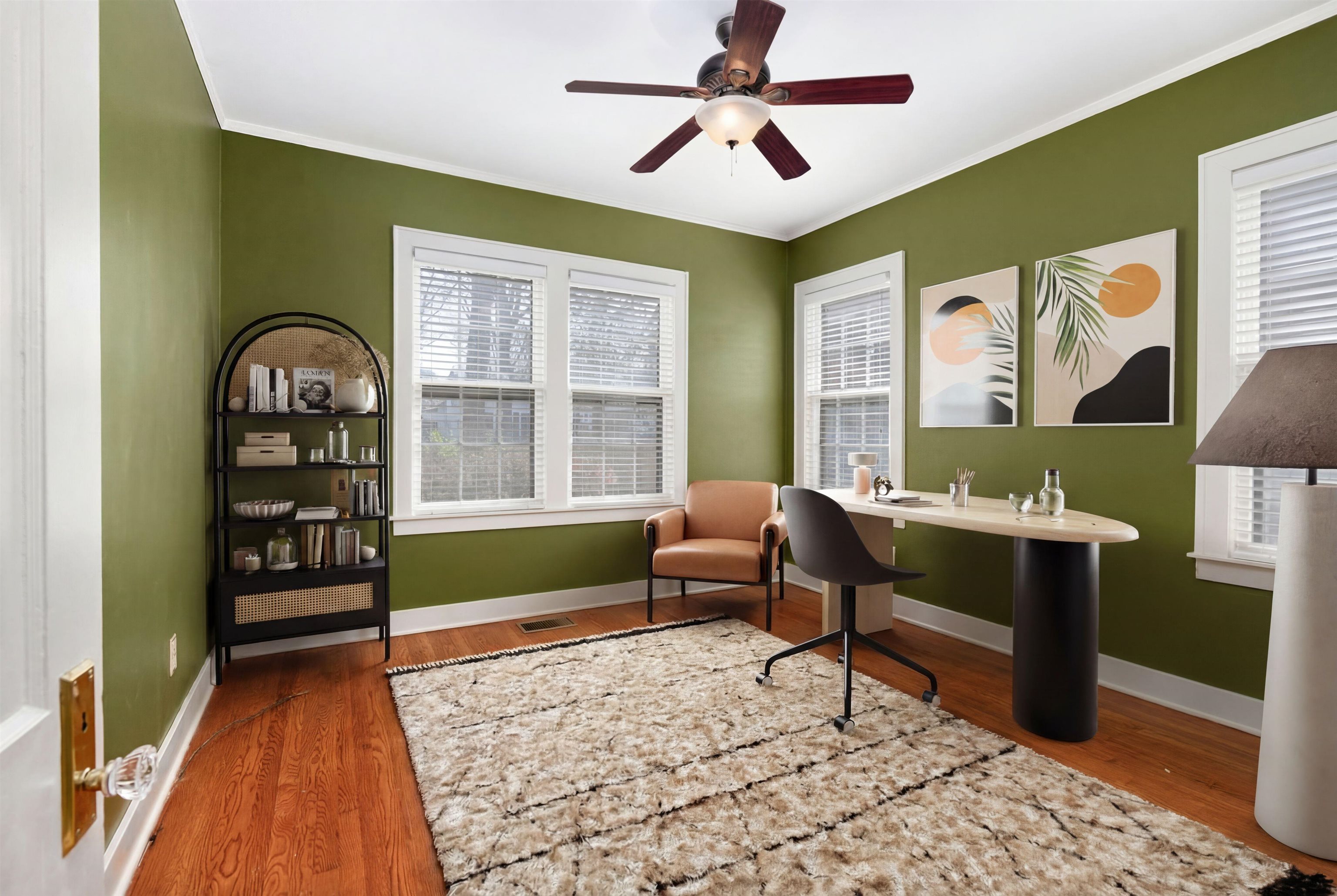 331 Alexander Street Memphis, TN 38111 - Photo 22 of 25 Office space with wood finished floors, ornamental molding, and a ceiling fan