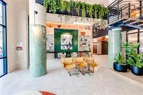 an outdoor space with furniture