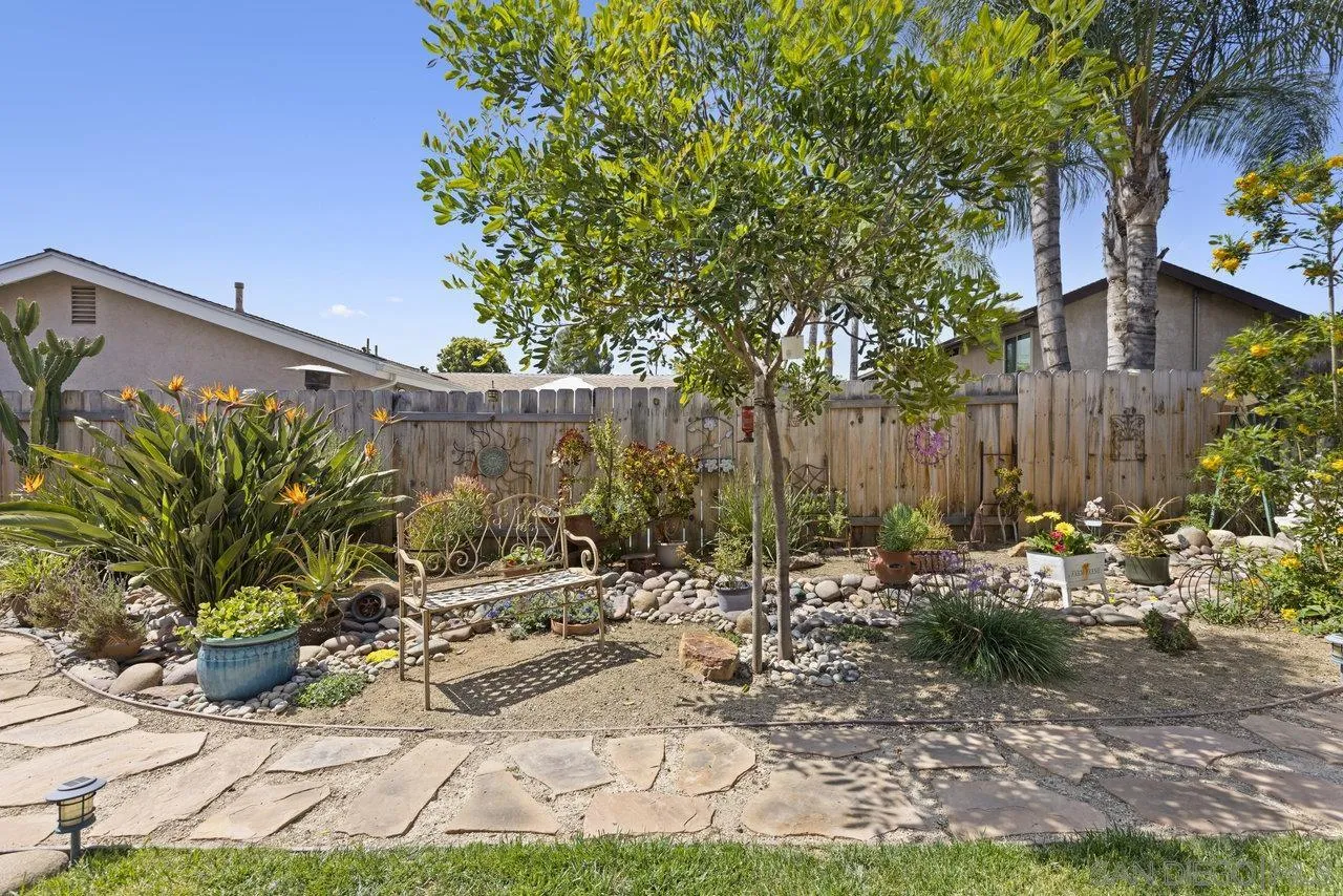 13344 Racquet Court Poway, CA 92064 - Photo 25 of 29 a backyard of a house with lots of green space and fountain