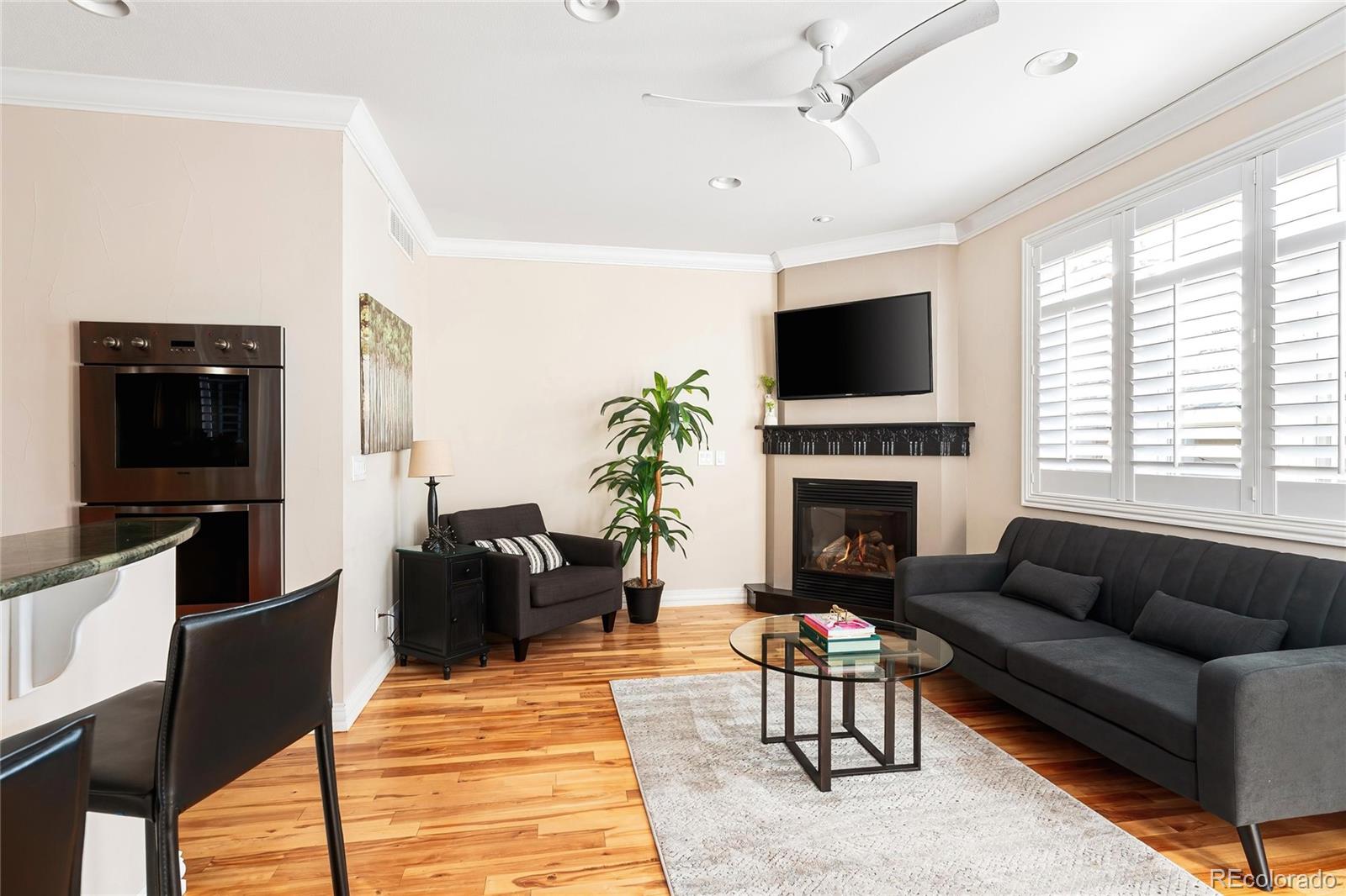 747 South Emerson Street Denver, CO 80209 - Photo 9 of 48 a living room with furniture a flat screen tv and a fireplace