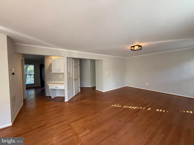 a view of a livingroom with wooden floor and closet