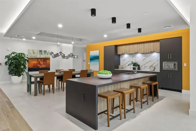 a kitchen with lots of counter top space