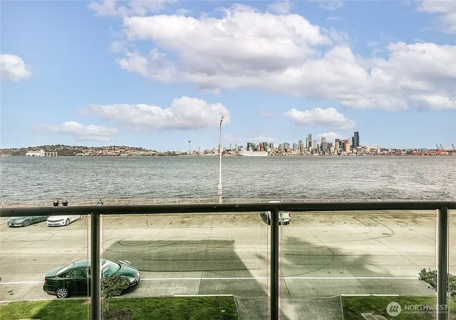 a view of a room that has a large window