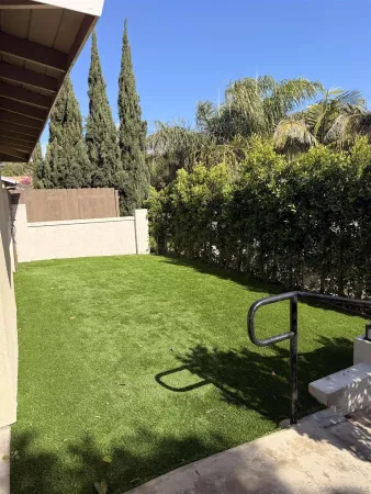 a view of a backyard with swimming pool