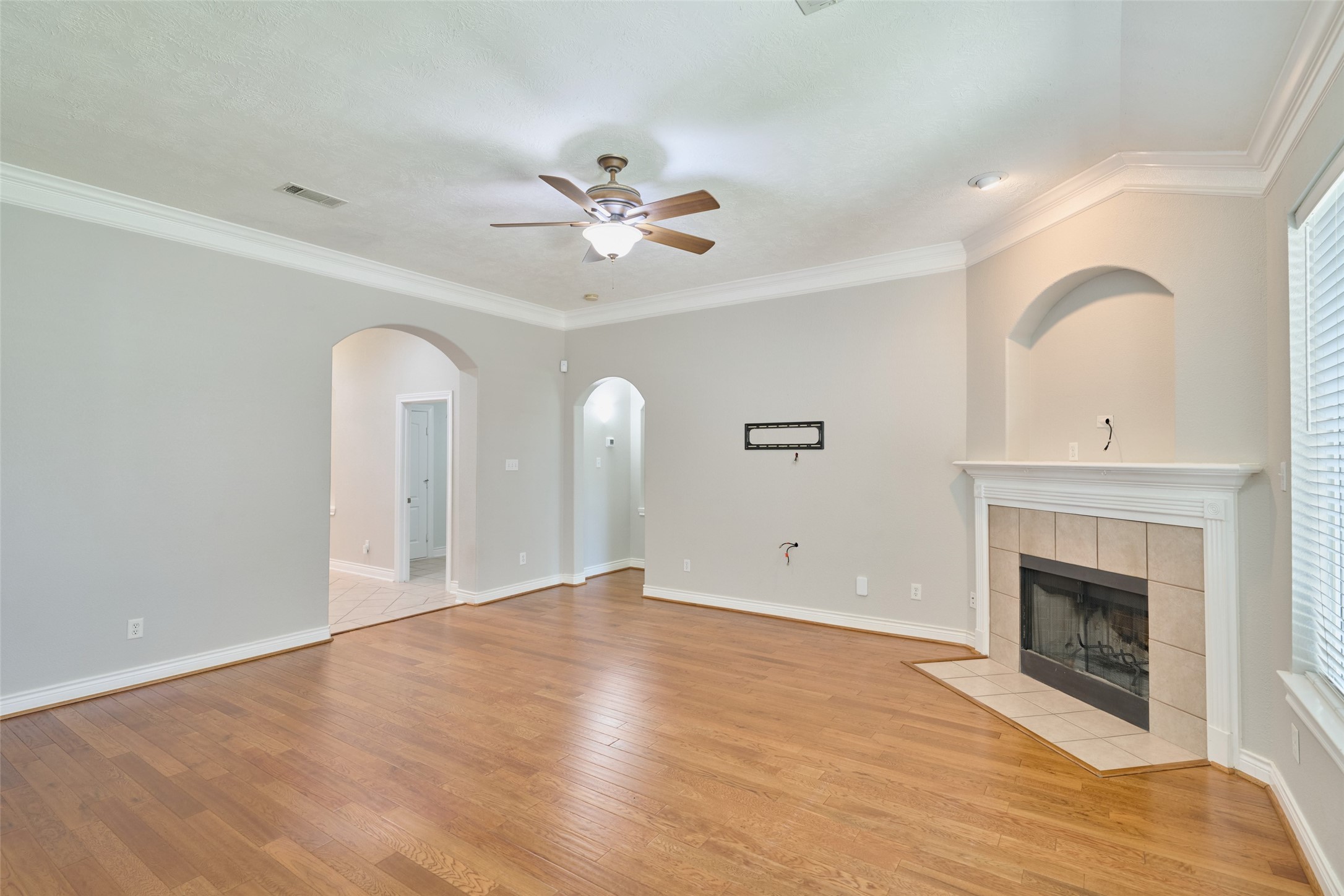 13313 Enchanted Way Montgomery, TX 77356 - Photo 6 of 36 a view of an empty room with a fireplace and a fan