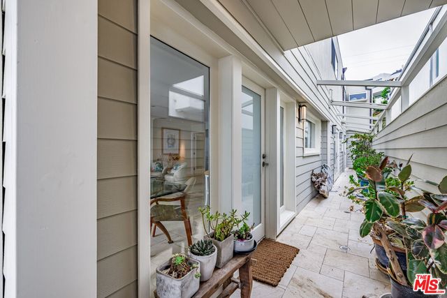 a potted plant sitting in front of a house