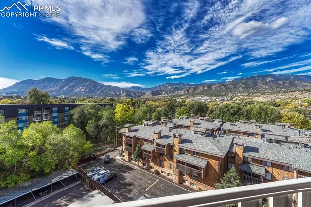 a view of a city with a mountain