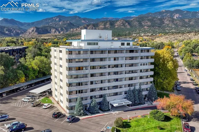 a building view with a garden space