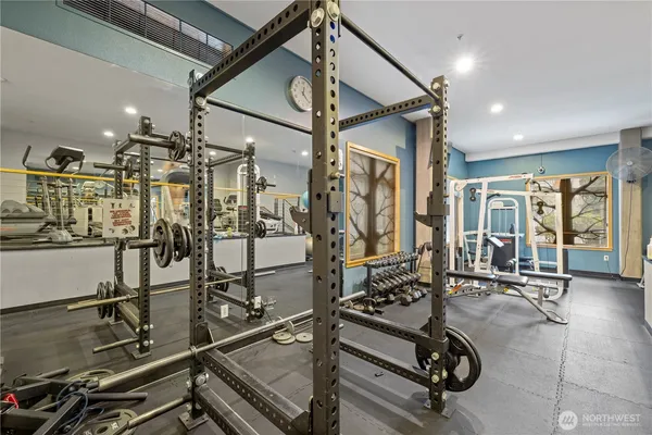 a view of a room with gym equipment