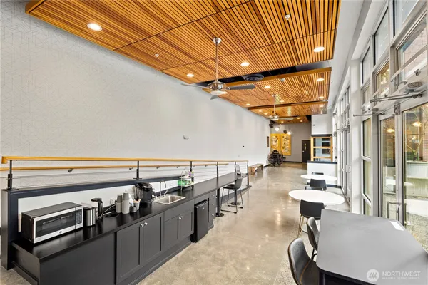 a dining space with furniture