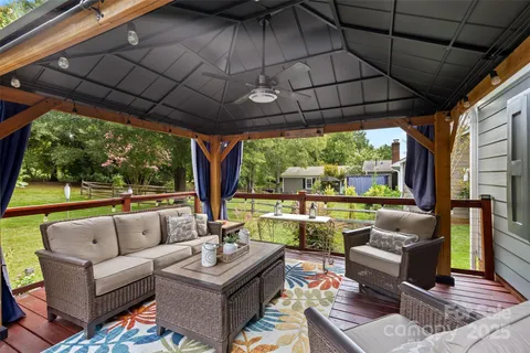 a building outdoor space with patio furniture