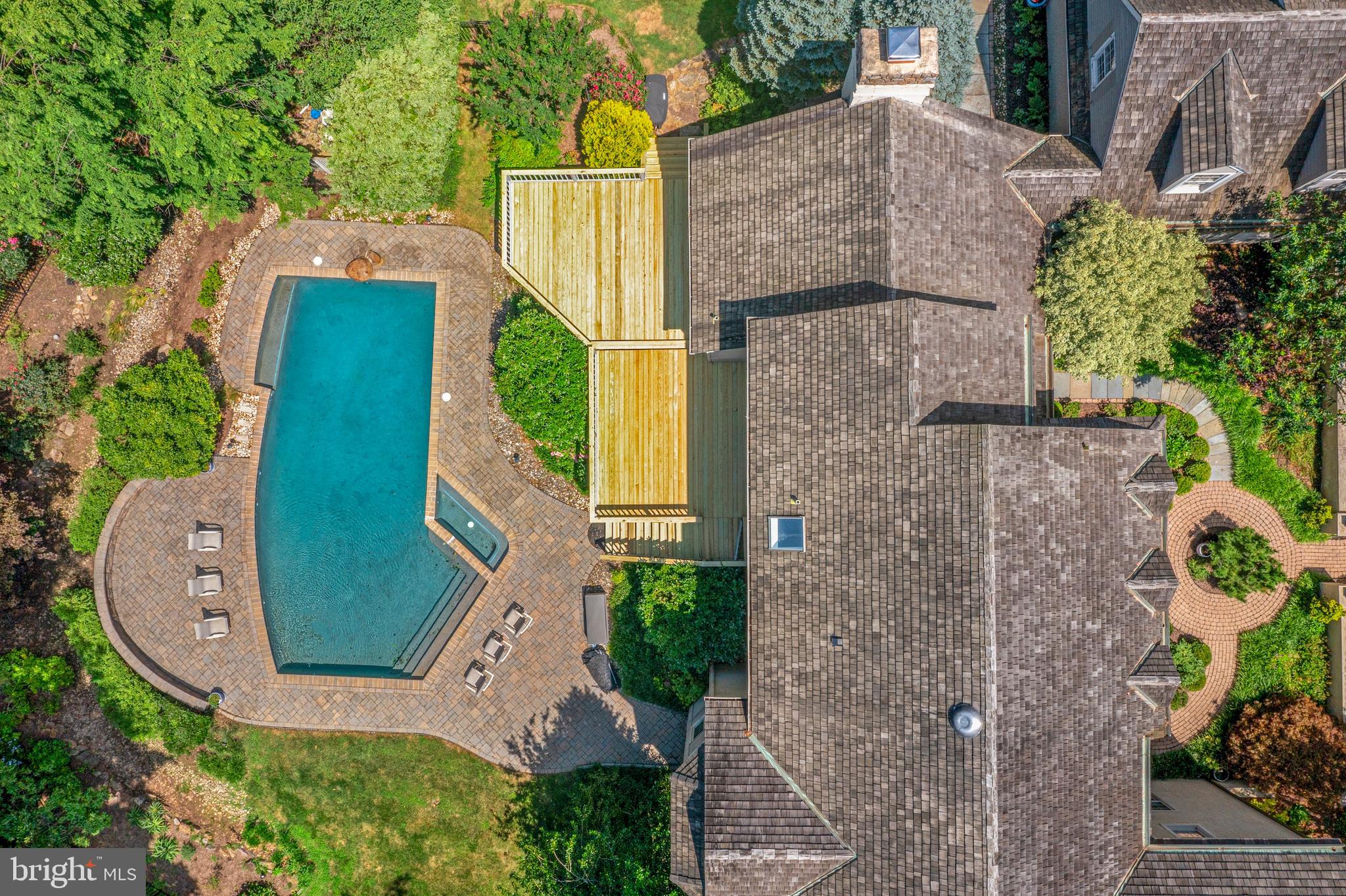 1285 Farm Road Berwyn, PA 19312 - Photo 63 of 75 aerial view of pool, deck, home