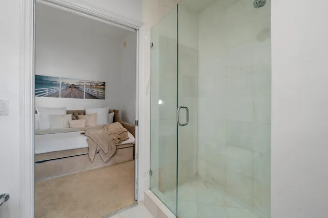a bathroom with a bathtub