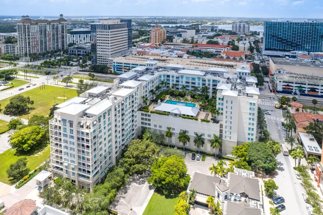 a city view with tall buildings