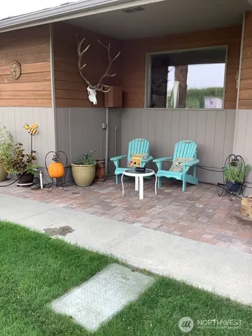 a view of a garden with a fountain