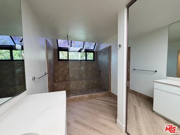a bathroom with a sink and a shower
