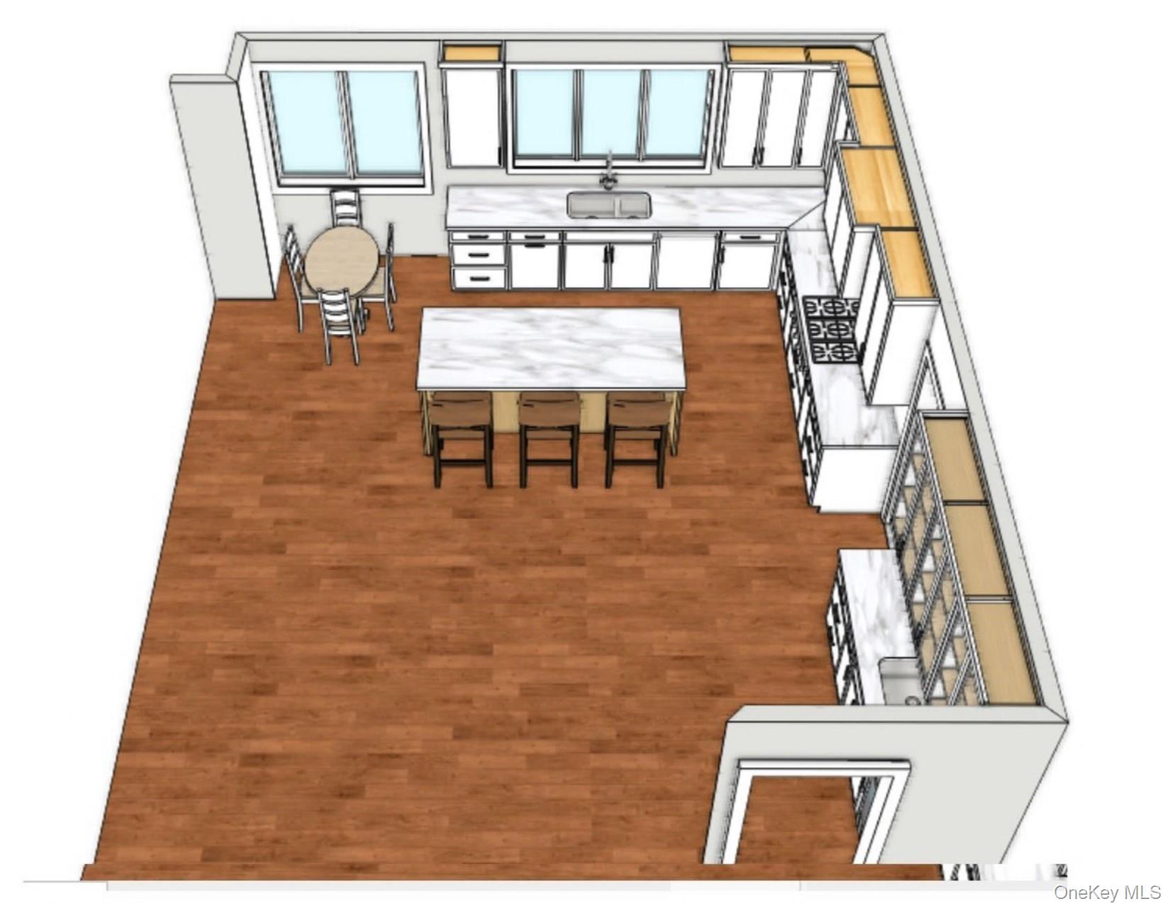 21 Barry Road Scarsdale, NY 10583 - Photo 14 of 17 Rendering showing butlers pantry with sink and beverage cooler adjacent to dining room door (bottom right)