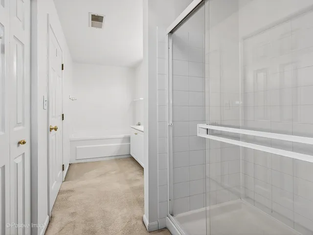 a bathroom with a shower and a sink