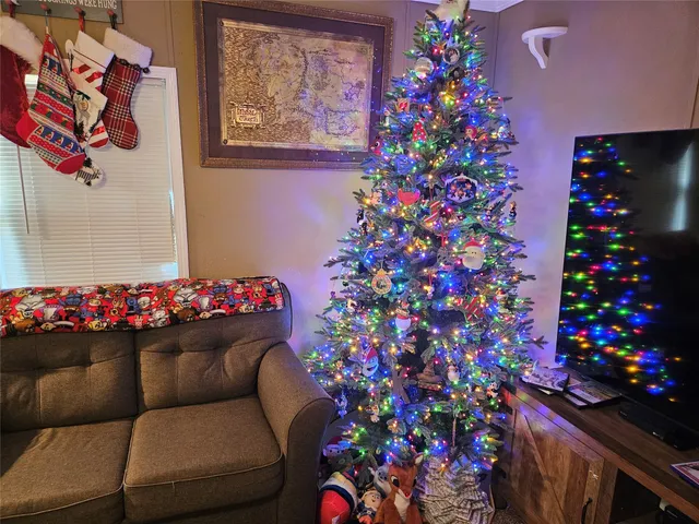 a view of a chair and table in the backyard