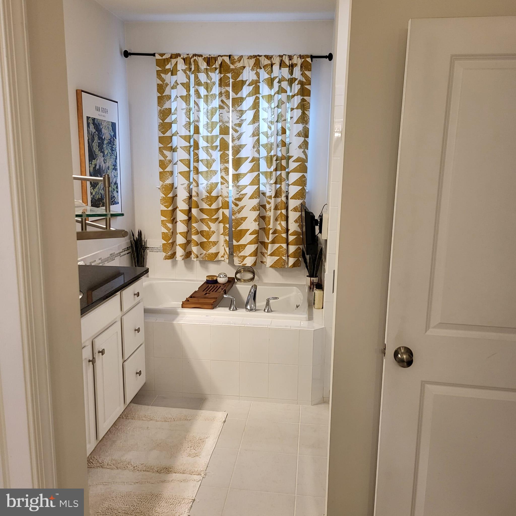24626 Cable Mill Terrace Aldie, VA 20105 - Photo 18 of 46 a bathroom with a granite countertop sink a toilet and shower curtain