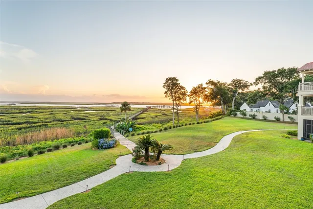 a view of a golf course with a garden