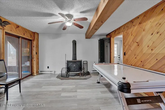 a view of dining room with furniture and chandelier