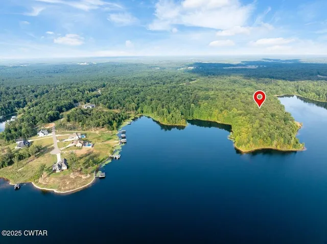 a view of a lake with a city