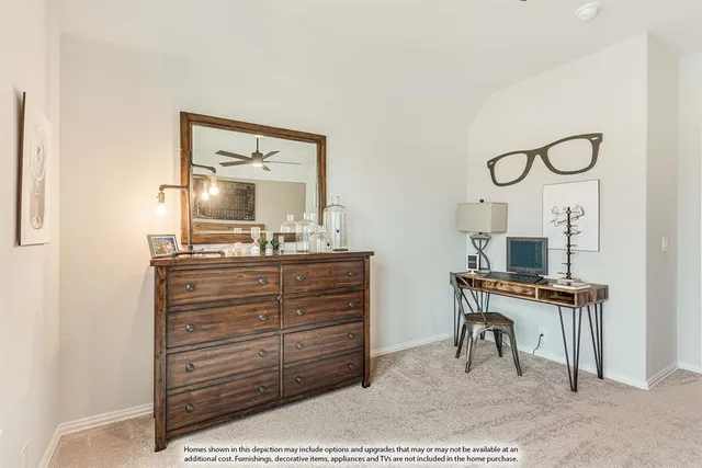 a view of a workspace room with furniture and wooden floor