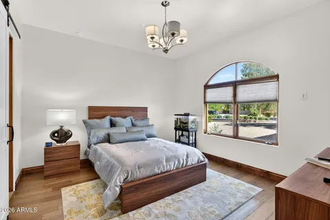 a living room with furniture potted plant and a chandelier